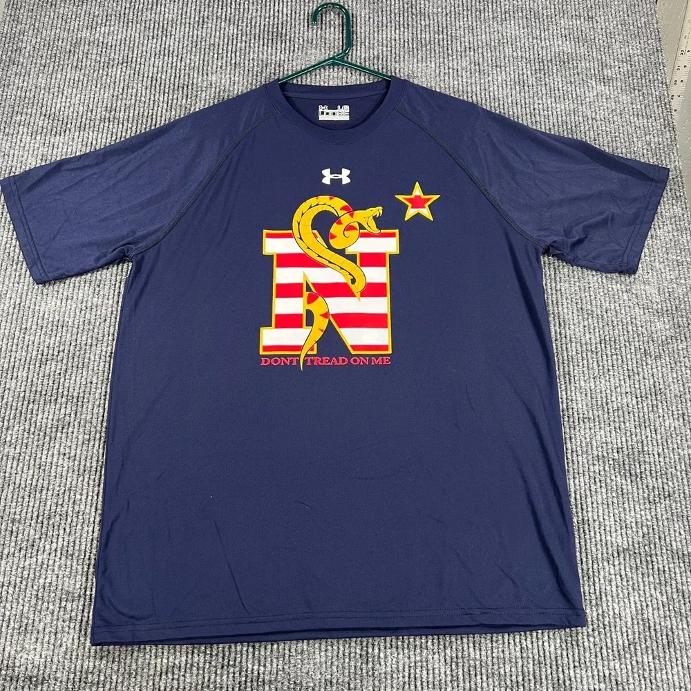 Under Armour Navy Shirt Mens Large Blue Short Sleeve Loose Fit Performance